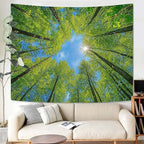 AMM Nature Forest Tree Celling Tapestry Lush Green Treetops Sunlit Tapestry for Bedroom Aesthetic Sky Sunlight Canopy Leaves Landscape Tapestries Wall Hanging for Living Room Dorm Office 60 x 44 Inch