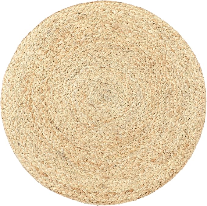 REDEARTH · Cylindrical Pouf Foot Stool Ottoman - Jute Braided Pouffe Poof Accent Sitting Footrest for Living Room, Bedroom, Nursery, Patio, Lounge & Other Rooms (Natural Olive, 18"x18"x14")