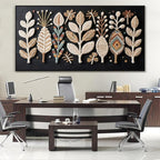 Large Boho Black Wall Art For Living Room Chic Home Wall Art Modern Multicolor Leaves Feather Canvas Wall Art Decor Picture For Bedroom Apartment Kitchen Home Wall Decor 29" X 58" With Framed