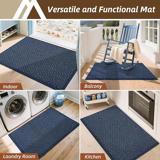 COSY HOMEER-Door-Mat 32"x48" Non Slip Absorbent Entryway Rugs Dirt Trapper Doormats Washable Entrance Mats Low Pile Welcome Floor Mat for Front Back Door and Entry Mats,Navy Blue