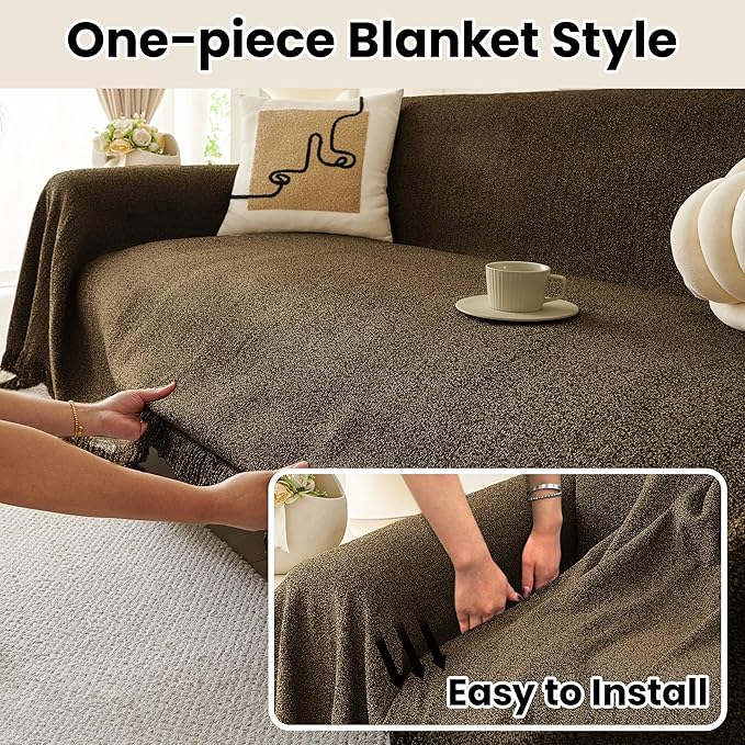 Khaki Couch Cover for Sofa Washable Pet Couch Covers Soft Stain Resistant Couch Covers for 3 Cushion Couch Loveseat Cover for Sectional Sofa Dogs Cats Friendly, Non Slip 71"x 134"