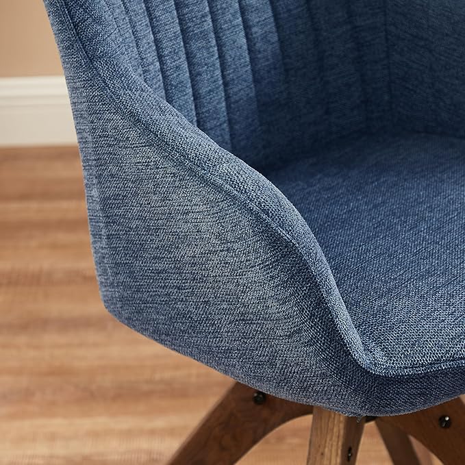 Art Leon Desk Chair - Mid Century Modern Office Chair No Wheels, Swivel Accent Chair with Oak Wood Legs, Fabric Upholstered Arm Chair, Blue