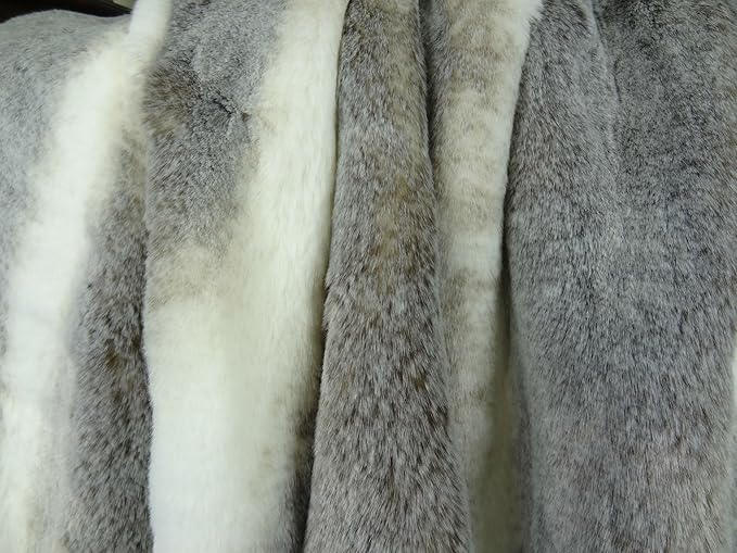 Tissavel Chinchilla Faux Fur Throw Blanket & Bedspread - Chinchilla Faux Fur - Gray Ivory Chinchilla Fur Throw - Luxury Soft Fur, Handmade in US, 16444