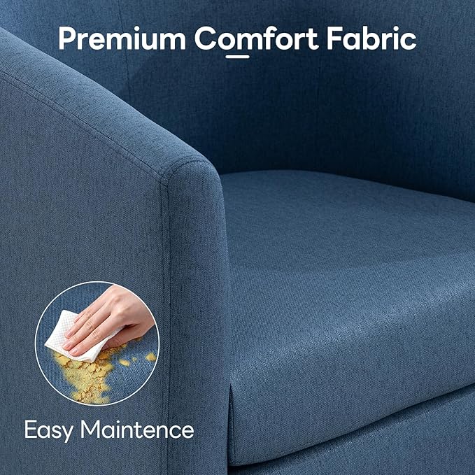 Accent Barrel Chair, Modern Comfy Living Room Chairs with Armrest Small Reading Chair with Cozy Soft Padded for Bedroom Reception Room Cafe,Blue