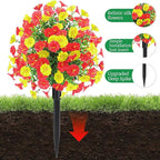 22.8" Set of 2 Fall Artificial Boxwood Topiary Ball Tree for Outdoors with Spike UV Resistant Fake Shrubs Outdoor with Morning Glory Flowers,Faux Plants Bushes for Garden Porch Yard Patio Decor-YR