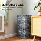 Outsunny Tall Planters for Outdoor Plants Set of 3, 24 in Taper Planters with Drainage Holes, Rattan Decor Plant Pots for Indoor Outdoor Front Porch Patio Backyard, Gray