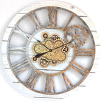The Gears Clock 36'' Inch Real Moving Gear Wall Clock Vintage Industrial Oversized Rustic Farmhouse (White Farmhouse)