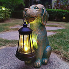 Dog Garden Statue Outdoor Décor with Solar Lights Lantern,Dog Solar Light Figurines Outside Decorations for Yard，Lawn ,Patio, Balcony, Unique Housewarming Gifts