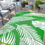 Waterproof Outdoor Rug 6x9ft, Green Leaf Reversible Plastic Straw Mat for Patio RV Deck Porch Backyard Balcony Camping Picnic Beach Indoor Outdoor Carpet, Green&White
