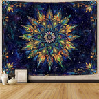 Fowocu Boho Floral Mandala Tapestry for Bedroom Aesthetic Blue Bohemian Colorful Flower Wall Tapestry Purple Hippie Indian Small Tapestries Wall Hanging for Living Room Dorm Decor 40 x 30 Inch