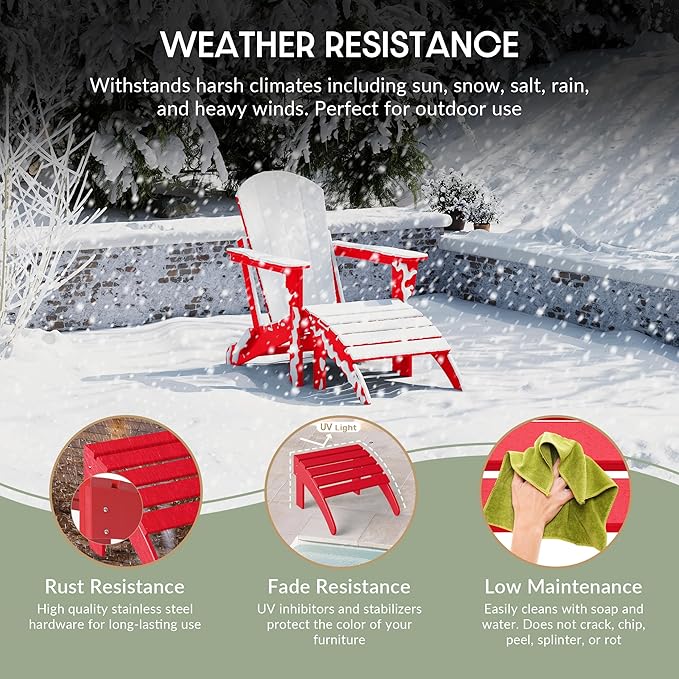 WestinTrends Outdoor Ottoman, Patio Adirondack Ottoman Foot Rest, All Weather Poly Lumber Folding Foot Stool for Adirondack Chair, Widely Used for Outside Porch Pool Lawn Backyard, Red