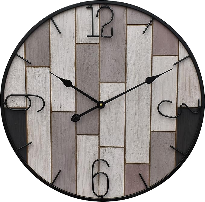 24" Metal Frame Number Multi-Color Mosiac Brown Wooden Wall Clock (Muti-Brown, 24 inch)