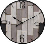 24" Metal Frame Number Multi-Color Mosiac Brown Wooden Wall Clock (Muti-Brown, 24 inch)