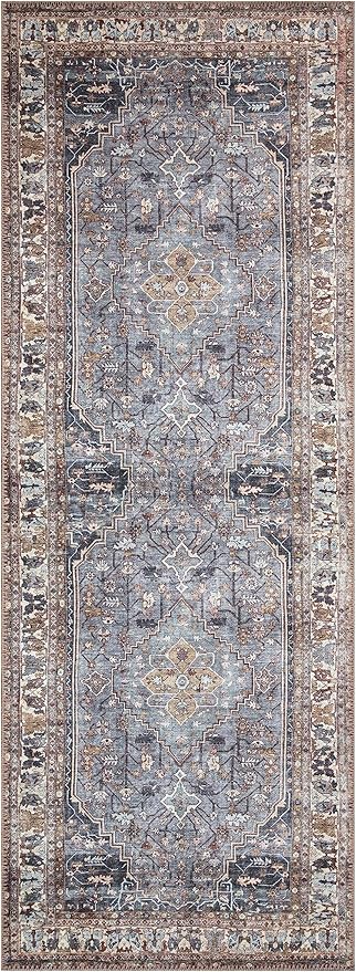 Keen Home Design 2x12 Rug - Machine Washable Runner Rug with Non-Slip Backing, Ideal for Hallway, Entryway, Kitchen, Laundry Room - Vintage, Easy Clean, Durable, Low Pile - (2'6" x 12')