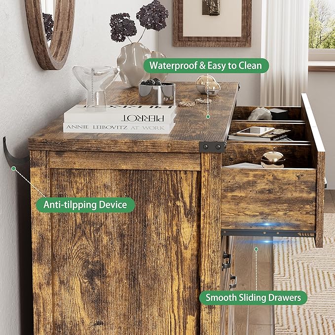 Dresser for Bedroom with 9 Drawers, 59" Wide Wood Chest of Drawers with Deep Drawers & Mental Handle, Modern Dresser TV Stand, Wooden Closet Storage Organizer for Living Room, Hallway, Entryway, Brown