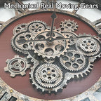 DORBOKER 24" Original Moving Gears Wall Clock, Large Industrial Wall Clock for Living Room Decor,Oversized Wood Vintage Farmhouse Steampunk Rustic Clocks for Wall Decor,Black Walnut