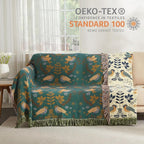 Boho Throw Blanket for Bed 90”x98”, 100% Cotton Woven Blanket for Couch Sofa, Ultra Soft 4-Layer Muslin Quilt with Bird Floral Printed, Farmhouse Bed Blanket/Cover for Living Room Decor