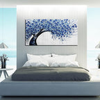 Large Wall Art for Living Room Bedroom Home Office Blue Tree of Life Wall Art Floral Picture Framed Wall Decor Modern Canvas Prints 24x48 In