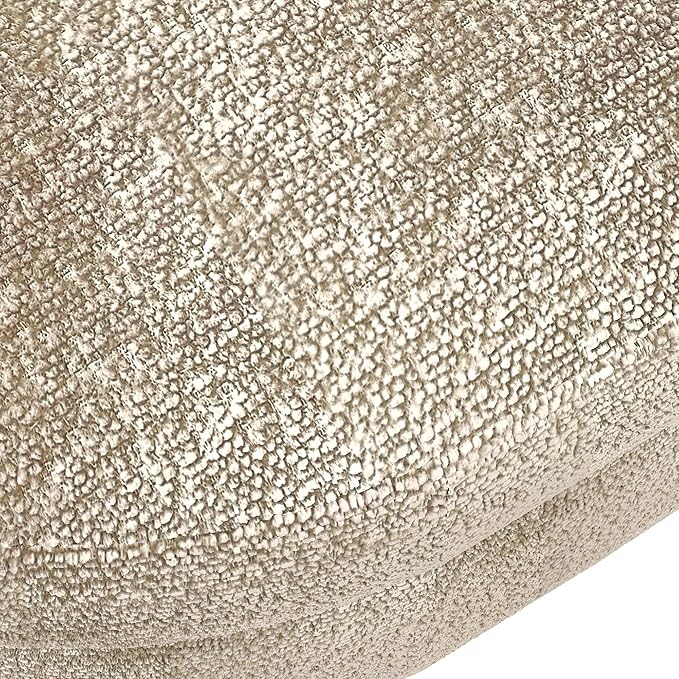 Oval Storage Bench 43.5" Linen Fabric Upholstered Entryway Bench with Solid Wood Legs Ottoman Bench Indoor Bench for Living Room/Bedroom/End of Bed/Entryway (Brown)