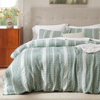 Bedsure Waffle Weave Duvet Cover King - 100% Cotton Boho Duvet Cover with 2 Pillowcases - Green Textured Comforter Cover with Zipper Closure (King, 104"x90")