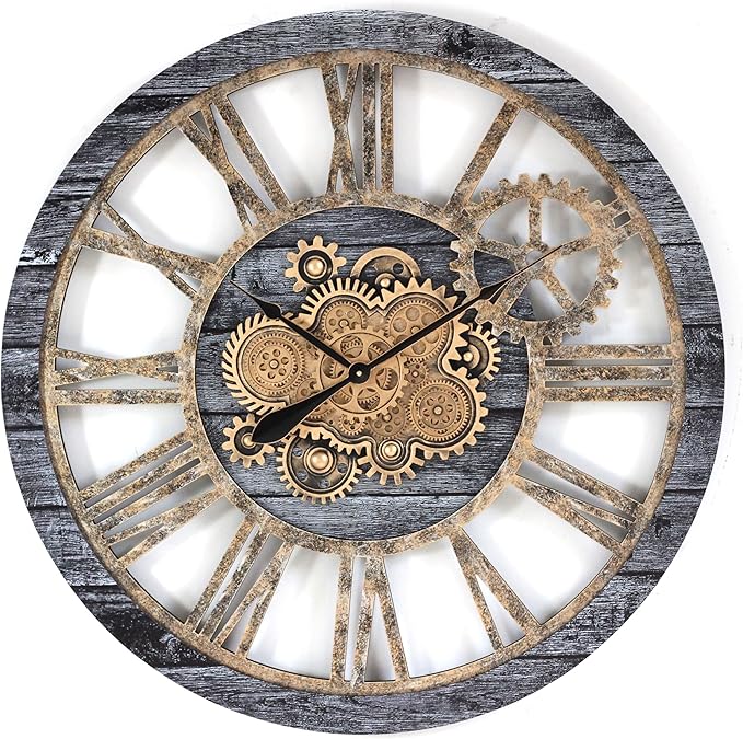 The Gears Clock 36'' Inch Real Moving Gear Wall Clock Vintage Industrial Oversized Rustic Farmhouse (Vintage Carbon Grey and Bronze)