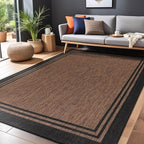 Bordered Outdoor Rug 6x9 Washable Outside Carpet for Indoor Patio Porch Waterproof Easy Cleaning Non Shedding Area Rugs Nut Brown 6 x 9