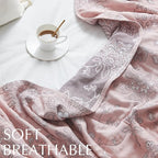 jinchan Boho 100% Cotton Muslin Twin Size 50x60 Inches Blanket Lightweight 4-Layer Quilted Soft Pink Red Floral Throw Blanket Reversible Comfy Flower Breathable All Seasons Couch Bedroom Decor