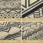 GAOMON Outdoor Rug for Patio Clearance 5x8 Reversible Plastic Straw Patio Rug for Camping Stain & UV Resistant RV Mats for Porch, Deck, Backyard, Camper, Balcony, Picnic, Black&Brown