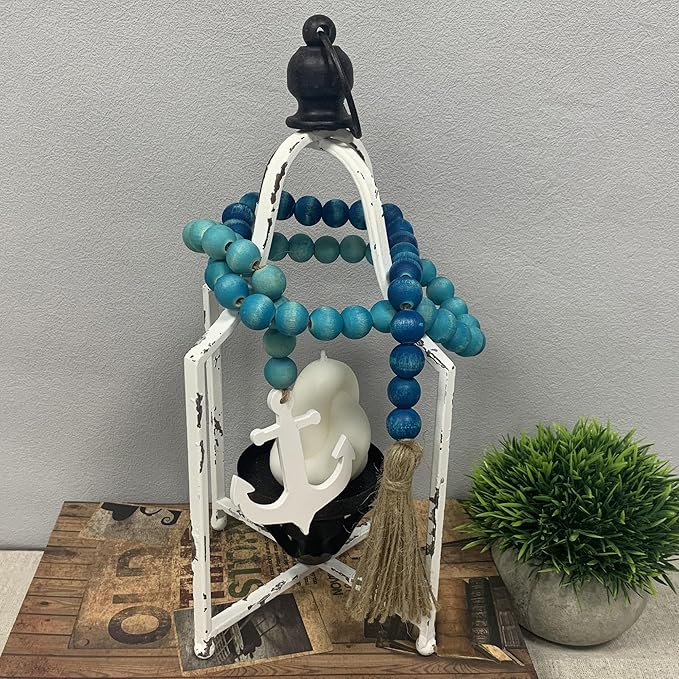 40" Handmade Farmhouse Bead Garland Wood with Tassel, Boho Chic Decorative String Beads Home Decor, Table Tiered Tray Country Wooden Accents