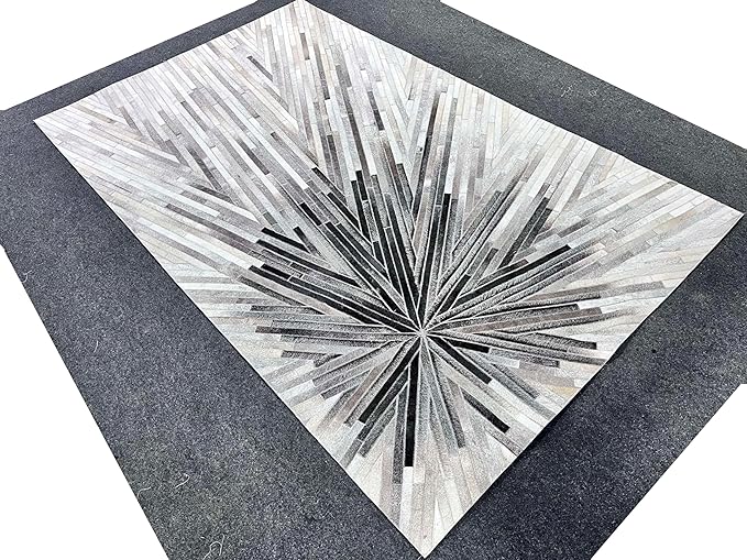 Faux Cowhide Area Rug | Radiating Starburst Pattern Non-Slip Leather Carpet for Western, Farmhouse & Modern Home Décor – Living Room, Bedroom & Office Accent(Grey_2.5x8)