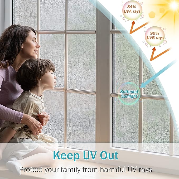 VELIMAX Rain Glass Window Film Privacy Static Window Clings Decorative Glass Sticker for Home Office Removable UV Protection Heat Control 35.4 x 78.7 inches