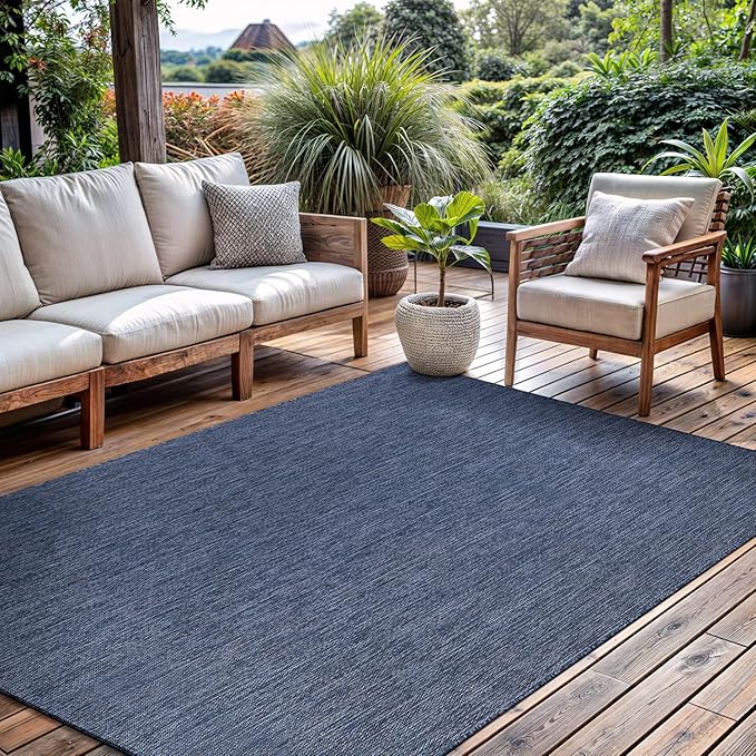 CAMILSON Outdoor Rug 6x9 Modern Area Rugs for Indoor and Outdoor Patios and Porches - Waterproof, Washable, Non-Shedding, Easy-to-Clean Outside Carpet (6 x 9, Solid - Navy Blue)