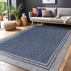 Bordered Outdoor Rug 10x14 Washable Outside Carpet for Indoor Patio Porch Waterproof Easy Cleaning Non Shedding Area Rugs Navy 10 x 14