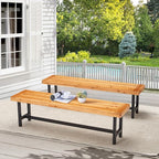 AVAWING Outdoor Wood Benches Set of 2, Patio Wooden Picnic Bench Waterproof, Backless Long Garden Park Chair for Porch, Balcony and Deck, Natural