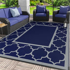GENIMO 4 ' x 6 ' Outdoor Rug for Patio Clearance, Waterproof Indoor Outdoor Plastic Straw Rugs Carpet, Reversible Outside Area Rv Mat for Camping, Balcony Porch, Deck, Picnic, Beach (Blue & Gray)