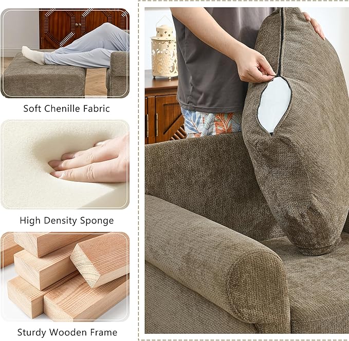 35.82” Accent Chair with Ottoman Upholstered Living Room Chairs for Reading Chair with Chaise Lounge Chairs Indoor, Comfortable Armchair for Bedroom (Brown, 35.82")