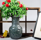 Rustic Pottery Ceramic Vase - Vintage Farmhouse Style Decor, White Grid Ceramic Vases for Home Decor, Modern Farmhouse Decor (Blue and green)