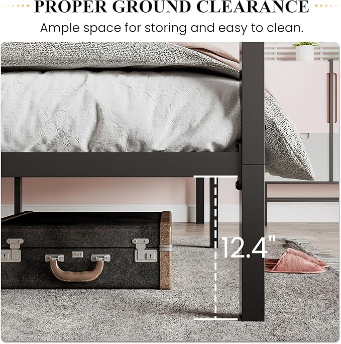 SHA CERLIN Canopy Bed Frame Full Size/Mattress Foundation with Metal Slats Support/No Box Spring Needed/Easy Assembly/Black