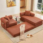 107" Oversized Convertible Sleeper Sofa Bed, Corduroy L Shape Sectional Couch, Folding Sofa Bed with Side Pocket, Modern Cloud Floor Mattress Couch, Modular Sofa for Living Room, Orange