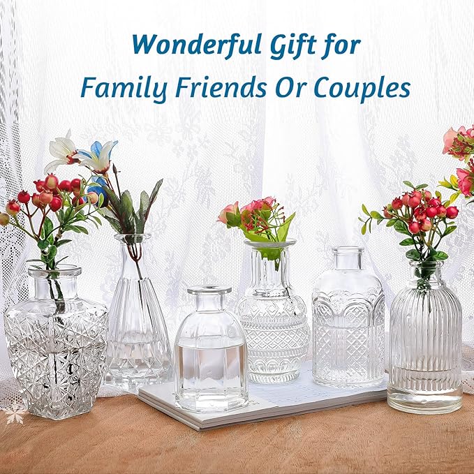 Glass Vase Bud Vase in Bulk Set of 12，Small Vintage Flower Bottle Petite Glass Flower Vase for Floral Arrangements, Decorative Centerpiece,Table Decor,Home Wedding Party