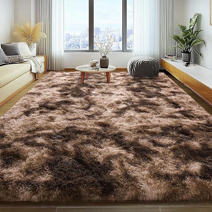 Large 8x10 Area Rugs for Living Room, Tie-Dyed Coffee Soft Shag Rug for Bedroom, Non-Slip Ultra Fluffy Rug, Modern Plush Carpet for Girls Boys Kids Room Dorm, Fuzzy Rug for Home Decor Aesthetic