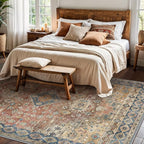 GENIMO 9x12 Area Rugs for Living Room, Machine Washable Non Slip Vintage Rugs, Low Pile Lightweight Chenille Print Rug for Bedroom, Dining Room, Home Office, Antique Red