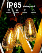 Outdoor String Lights - 50FT LED Patio Lights with 27 Shatterproof Waterproof Bulbs, Connectable Dimmable Edison IP65 ST38 Outside Lights for Garden, Balcony, Porch, Backyard, Deck, Home Decor