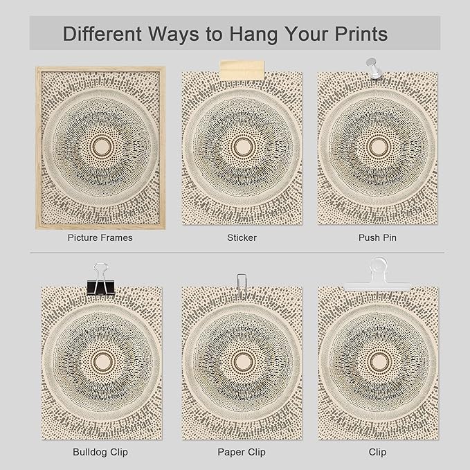 SIGNWIN Adhesive Canvas Poster Beige Abstract Geometric Circle Stroke Minimalist Folk Boho Mid-Century Inspired Digital Print Decorative Zen Bedroom Relax Multicolor - 8"x10"x 4