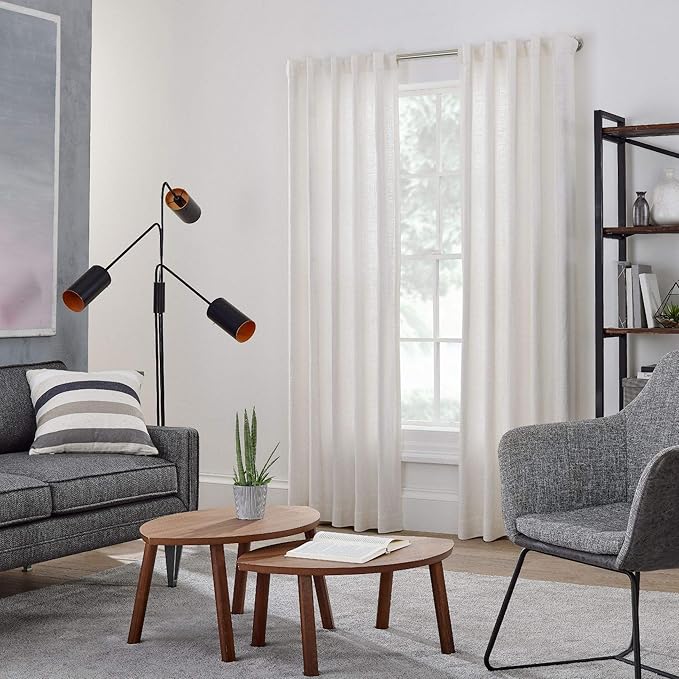 MODE Industrial Room Darkening Collection 1 1/8" Diameter Industrial Curtain Rod Set with Steel Wall Mounted Adjustable Curtain Rod, Blocks Light, Fits 72” to 144” Windows, Warm Gold