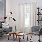 MODE Industrial Room Darkening Collection 1 1/8" Diameter Industrial Curtain Rod Set with Steel Wall Mounted Adjustable Curtain Rod, Blocks Light, Fits 72” to 144” Windows, Brushed Nickel