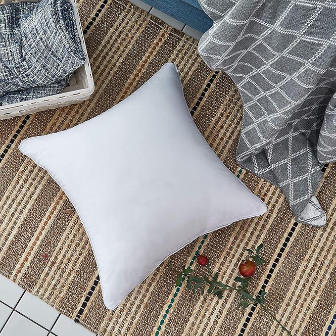 Oubonun 24x24 Square Pillow Inserts (Set of 2) - 100% Cotton Cover - Decorative Interior Sofa Pillow Pair - White