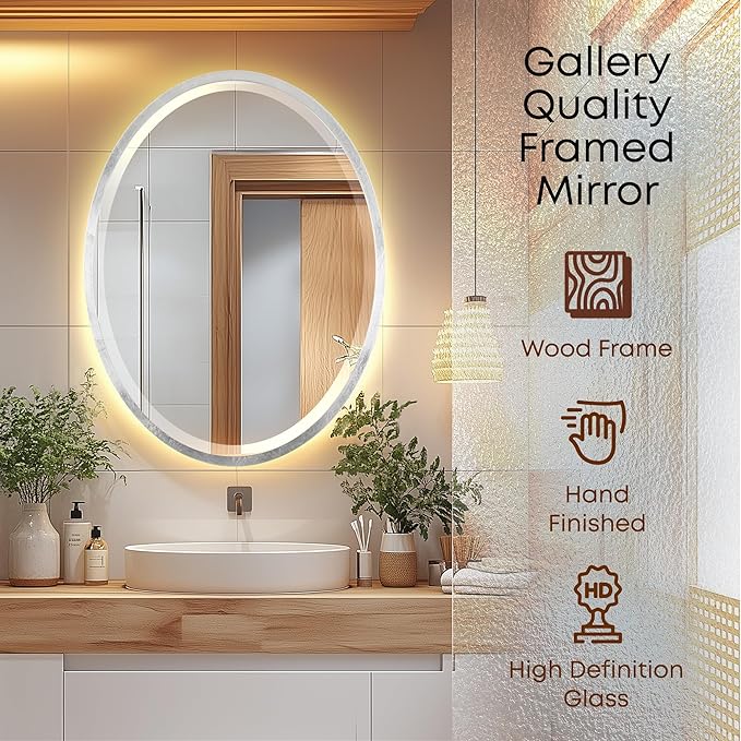 OVALCREST - Oval Wooden Beveled Wall Mirror for Home Decor, Bathroom, Vanity, Bedroom, Living Room, Hallway - London Style (Silver Leaf with Brown Antique) 25.1 x 37.1