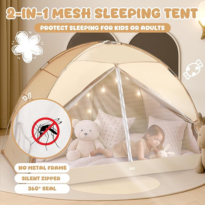 LEEDOR Bed Canopy for Kids/Adults,Mosquito Net & Privacy Tent 2-in-1 Bed Tent, Mesh & Blackout Cloth Double Design Dream Tent,Indoor Safety Bed Tent for Girls/Boys Full (No Mattress)