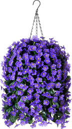 Artificial Fake Outdoor Hanging Flowers Plants Basket for Outside Porch Decoration, Fake Silk UV Resistant Look Real Purple Orchid Traing Vines for Home Balcony Yard Patio Garden Decor